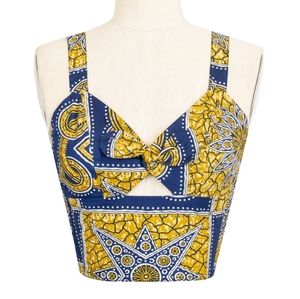 Trashy Diva Yellow and Navy Blue Knot Front Crop Top